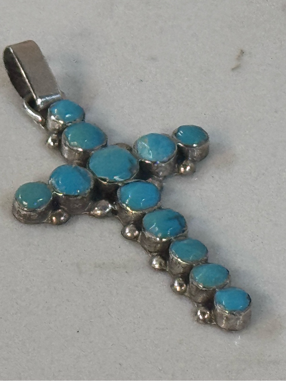 Stainless Steel Turquoise Cross Pendant Silver Tone Faith Inspirational